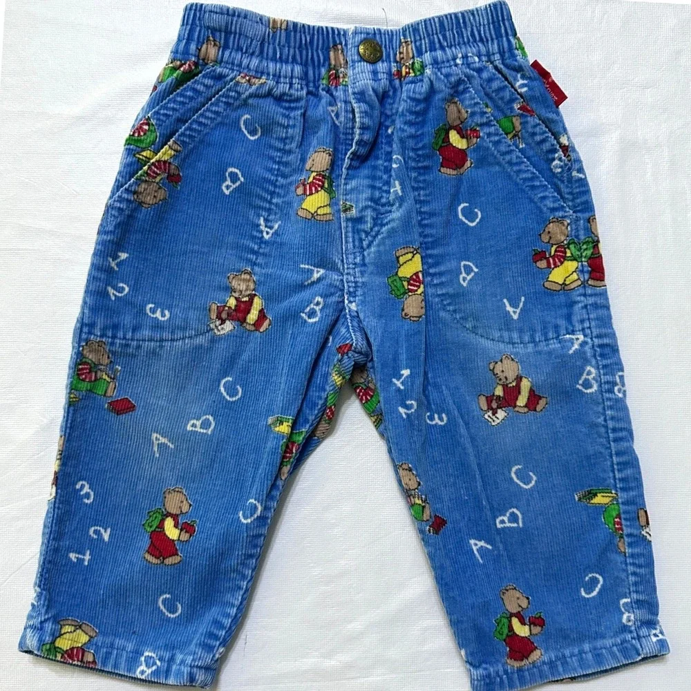 Vtg 90s Baby OshKosh B'gosh Bear ABC Corduroy Pants Bottoms 12M Blue USA Made